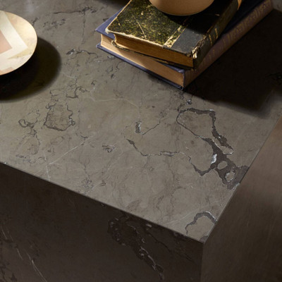 Four Hands Modern Marble Plinth End Table - Grey Italian Marble