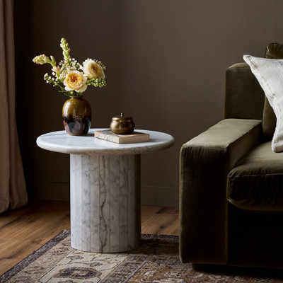 Four Hands Stuart End Table - White Calacatta Marble