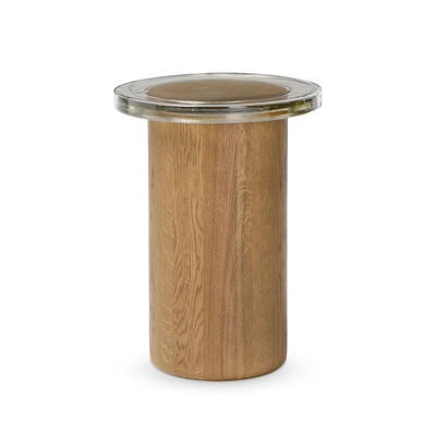 Four Hands Shira Small End Table - Light Brown Oak - Clear Cast Glass