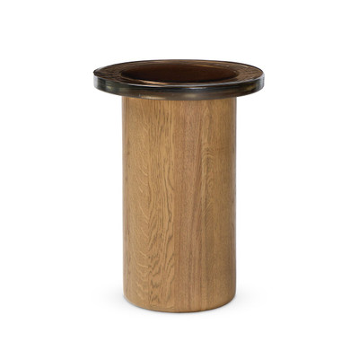Four Hands Shira Small End Table - Light Brown Oak - Smoked Brown Cast Glass