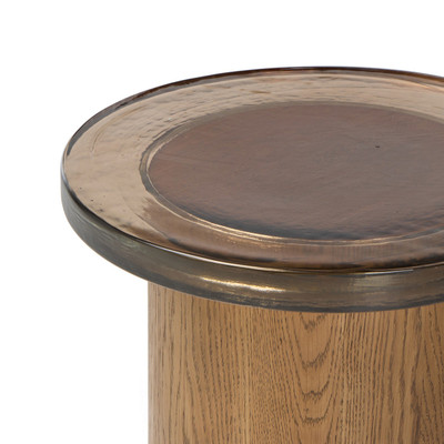 Four Hands Shira Small End Table - Light Brown Oak - Smoked Brown Cast Glass