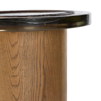 Four Hands Shira Small End Table - Light Brown Oak - Smoked Brown Cast Glass