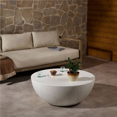 Four Hands Boula Outdoor Coffee Table - Aged White Concrete