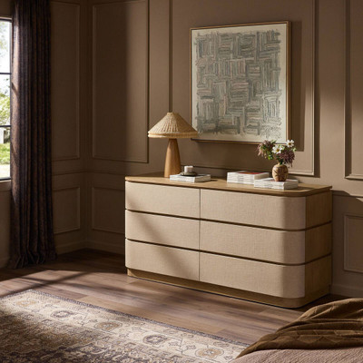 Four Hands Mariella 6 Drawer Dresser - Beige Painted Linen