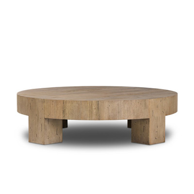Four Hands Abaso Round Coffee Table - Rustic Wormwood Oak