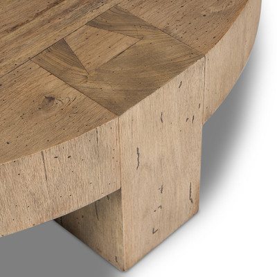 Four Hands Abaso Round Coffee Table - Rustic Wormwood Oak