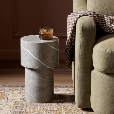 Four Hands Guthrie End Table - Warm Grey Marble