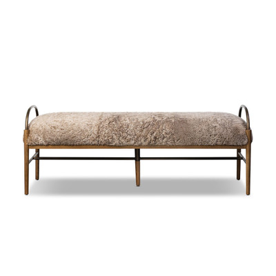 Amber Lewis x Four Hands Demi Accent Bench 60" - Beige Shearling
