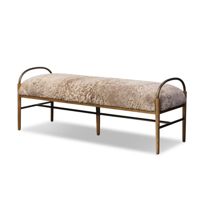 Amber Lewis x Four Hands Demi Accent Bench 60" - Beige Shearling