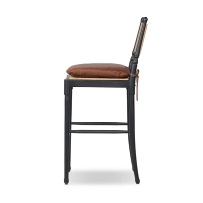 Amber Lewis x Four Hands Fayth Bar Stool with Cushion - Dulane Mahogany 1