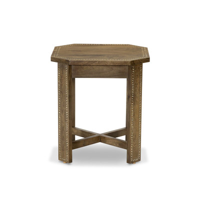 Amber Lewis x Four Hands Cantu End Table - Washed Taupe Mango Bone Inlay