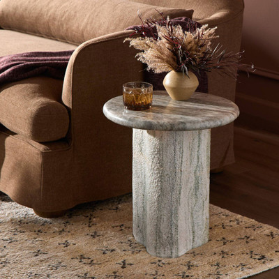 Amber Lewis x Four Hands Waylie Small Marble End Table - River Grey Marble