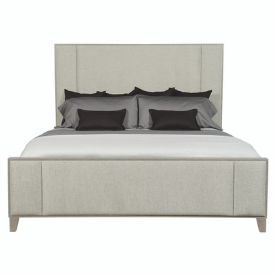 Bernhardt Linea King Panel Bed with Upholstered Headboard and Footboard in Cerused Greige Finish