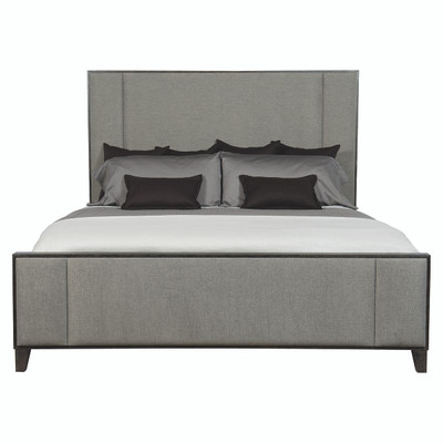 Bernhardt Linea King Panel Bed with Upholstered Headboard and Footboard in Cerused Charcoal Finish
