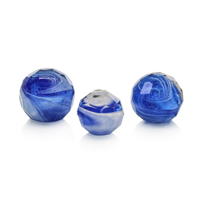 John Richard Blue Cut Glass Orbs - Set of 3