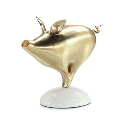 John Richard Brass Pig Sculpture on Marble