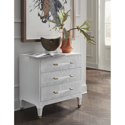 Worlds Away Amber Side Table - Textured White Linen