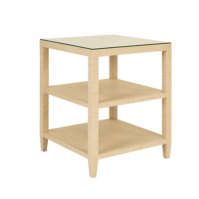 Worlds Away Amie Side Table - Natural Grasscloth