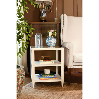 Worlds Away Amie Side Table - Textured White Linen