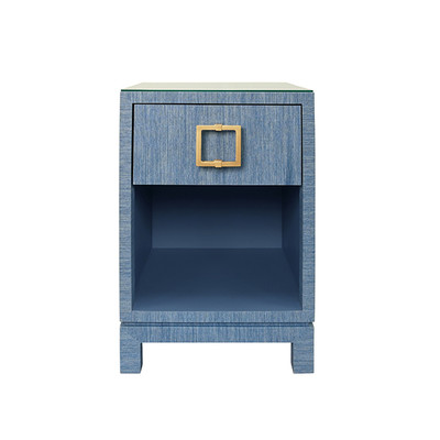 Worlds Away Blair Side Table - Blue Dyed Grasscloth