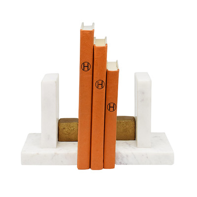 Worlds Away Blocks White Marble Bookends