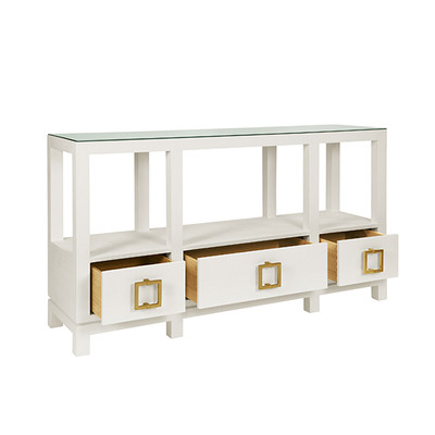 Worlds Away Campbell Console Table - White Textured Linen