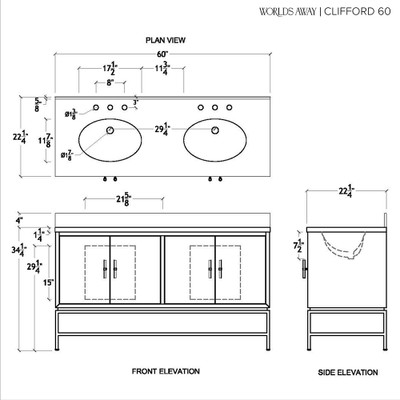 Worlds Away Clifford Bath Vanity - 60"