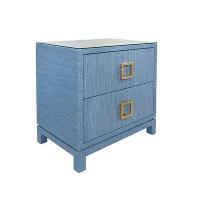 Worlds Away Cole Side Table - Blue Dyed Grasscloth