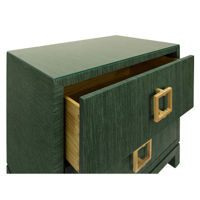 Worlds Away Cole Side Table - Green Dyed Grasscloth