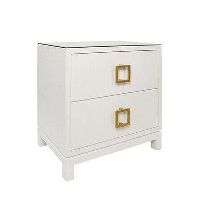 Worlds Away Cole Side Table - White Textured Linen