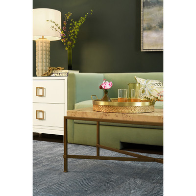 Worlds Away Cole Side Table - White Textured Linen