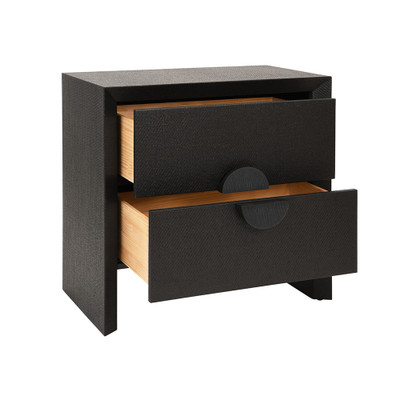 Worlds Away Ezra Side Table - Black Painted Grasscloth