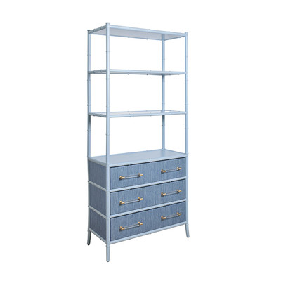 Worlds Away Flynn Etagere - Blue Dyed Grasscloth