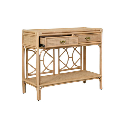 Worlds Away Gideon Console Table - Natural Rattan