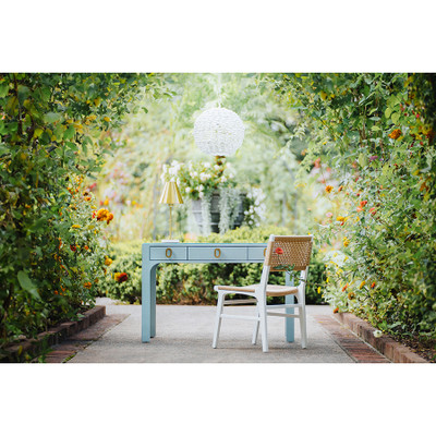 Worlds Away Gladys Desk - Light Blue Textured Linen