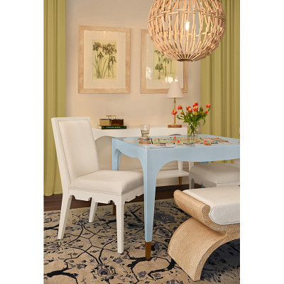 Worlds Away Lacey Game Table - Light Blue Lacquer