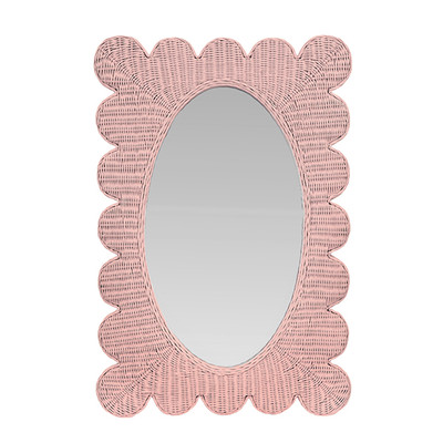 Worlds Away Lillian Mirror - Woven Rattan Painted Pink