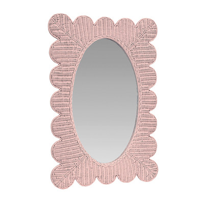 Worlds Away Lillian Mirror - Woven Rattan Painted Pink