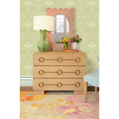 Worlds Away Lillian Mirror - Woven Rattan Painted Pink