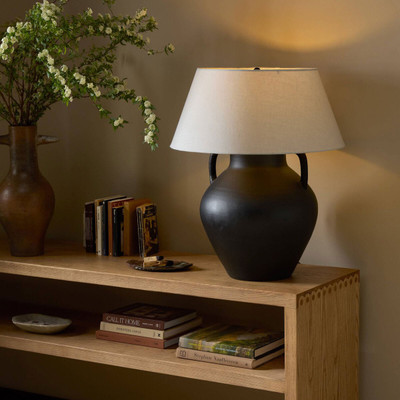 Amber Lewis x Four Hands Atrani Table Lamp - Aged Black Terracotta