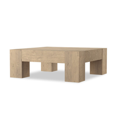 Four Hands Abaso Small Square Coffee Table - Whitewash Rustic Wormwood Oak