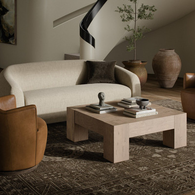 Four Hands Abaso Small Square Coffee Table - Whitewash Rustic Wormwood Oak