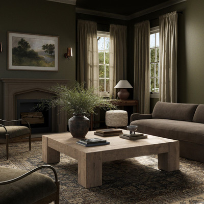 Four Hands Abaso Coffee Table - 55'' - Whitewash Rustic Wormwood Oak