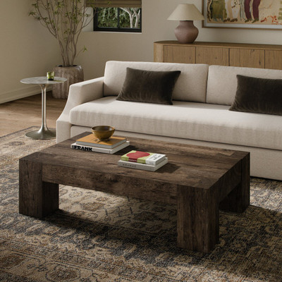 Four Hands Abaso Rectangle Coffee Table - 55" - Ebony Rustic Wormwood Oak