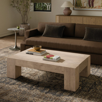 Four Hands Abaso Rectangle Coffee Table - 55" - Whitewash Rustic Wormwood Oak