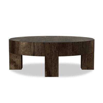 Four Hands Abaso Round Coffee Table 42" - Ebony Rustic Wormwood Oak