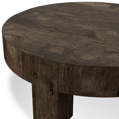 Four Hands Abaso Round Coffee Table 42" - Ebony Rustic Wormwood Oak