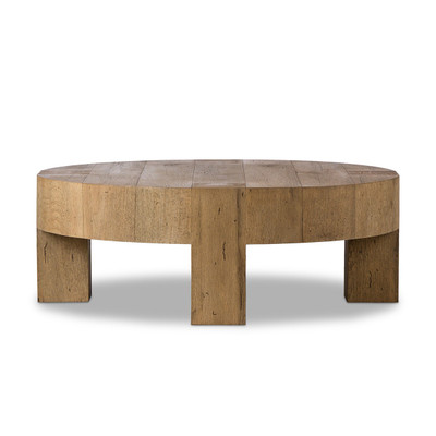 Four Hands Abaso Round Coffee Table 42" - Rustic Wormwood Oak
