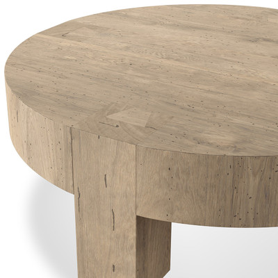 Four Hands Abaso Round Coffee Table 42" - Whitewash Rustic Wormwood Oak