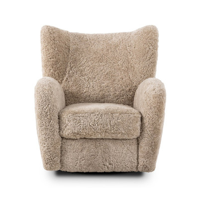 Four Hands Amelie Swivel Recliner - Beige Shearling